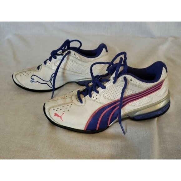 PUMA Girls Speedcat Cleats Tennis Shoes Size 4 Pink, blue, White soccer Athletic - Picture 1 of 6
